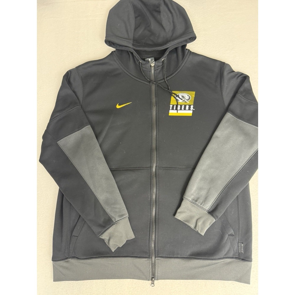 Nike Dri-FIT Mizzou Tigers Full Zip Hoodie Jacket Black Gray Mens XL Missouri